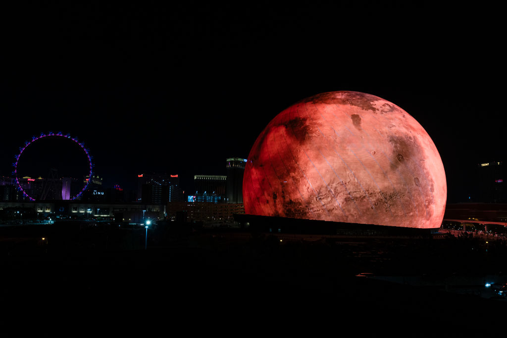 Sphere lights up for the first time in celebration of Independence Day on July 04, 2023 in Las Vegas, Nevada.