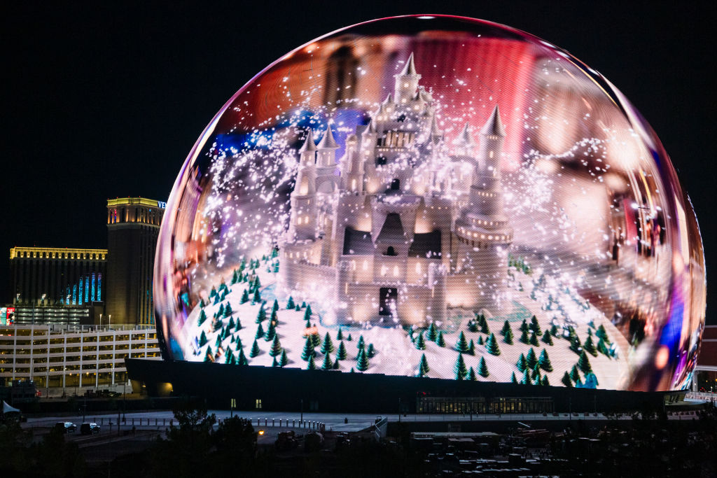 Sphere lights up for the first time in celebration of Independence Day on July 04, 2023 in Las Vegas, Nevada.