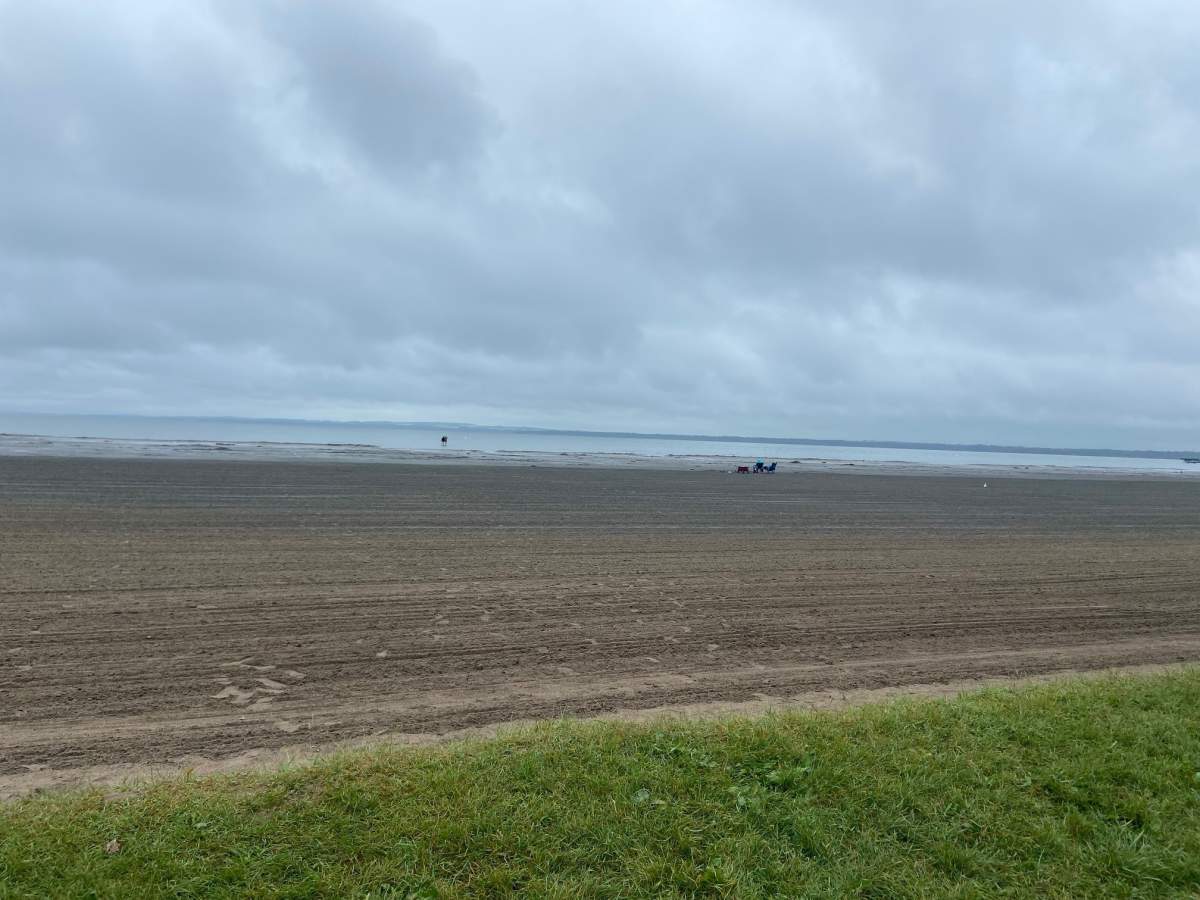 It’s a long walk to the water for beach-goers at Gull Lake.