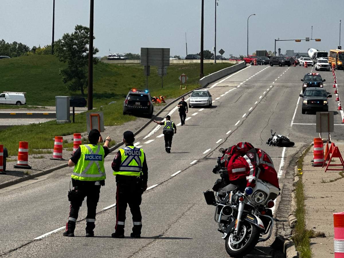 One person was taken to hospital with serious injuries after a motorcycle crash in southeast Calgary on Wednesday.