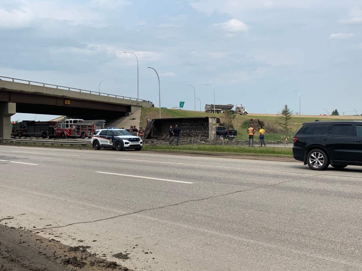 Saskatoon police are on the scene of a semi-trailer rollover on Idylwyld Drive North.