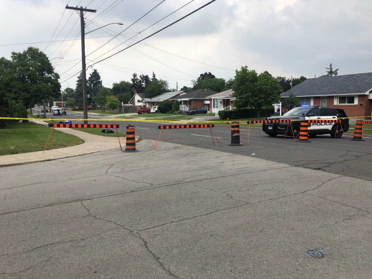 Hamilton police on scene at a collision at Fennell Avenue just west of Upper Wellington Street in Hamilton, Ont. July 25, 2023.