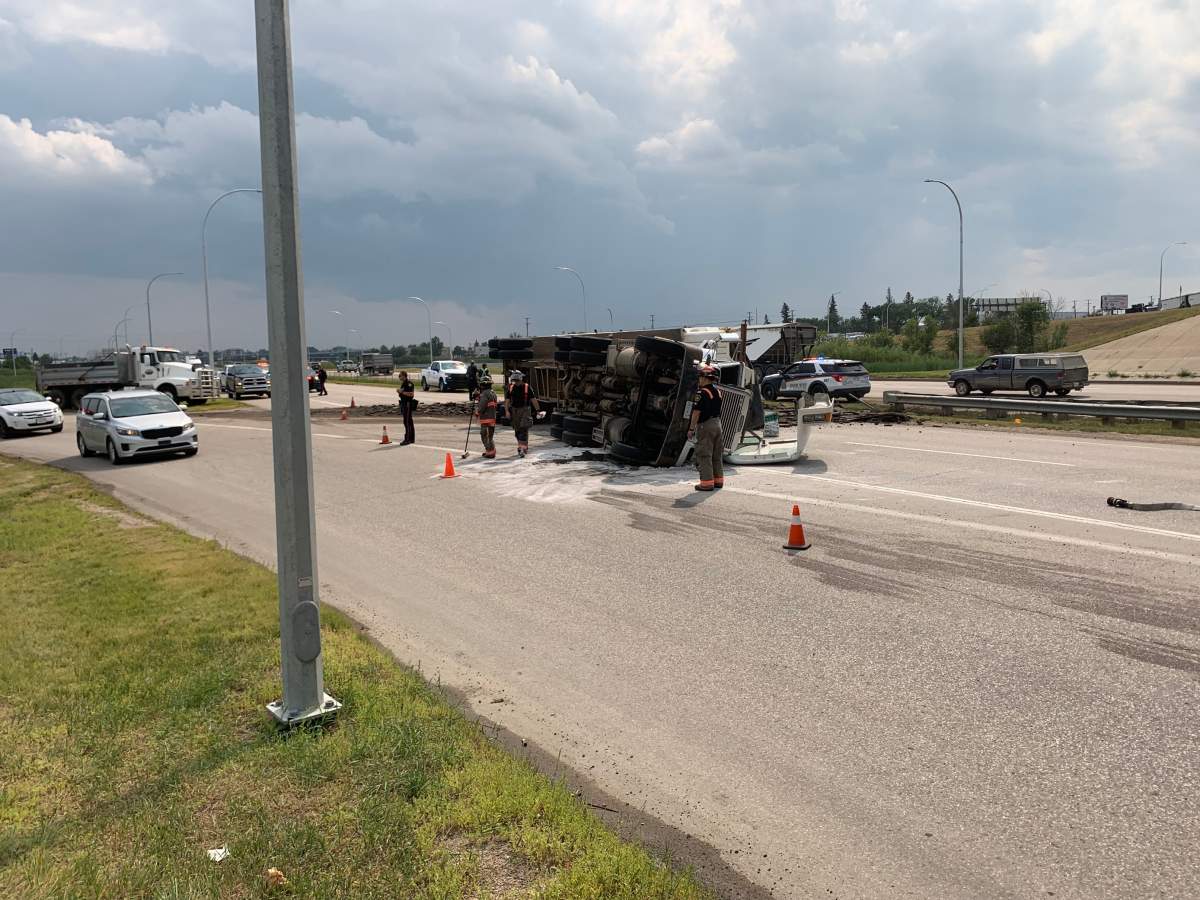 Saskatoon police are on the scene of a semi-trailer rollover on Idylwyld Drive North.