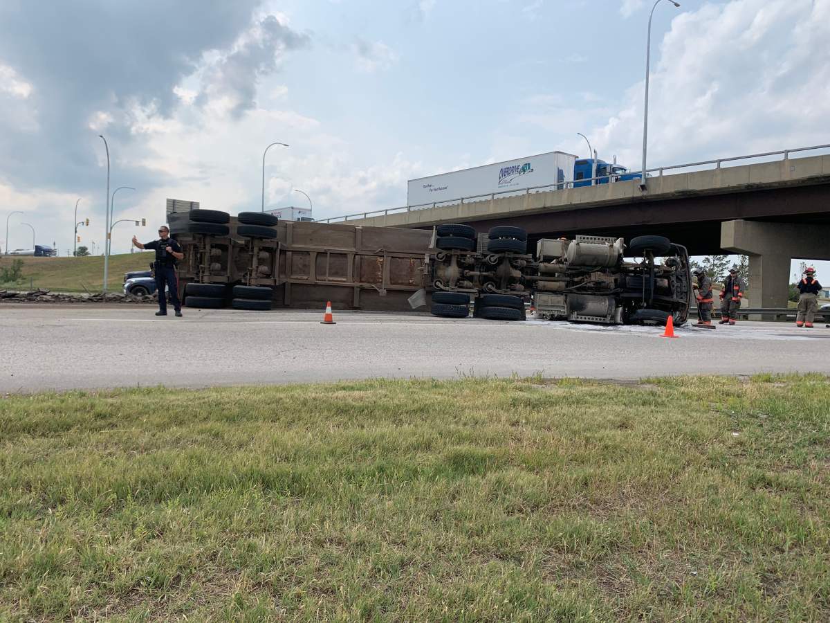 Saskatoon police are on the scene of a semi-trailer rollover on Idylwyld Drive North.