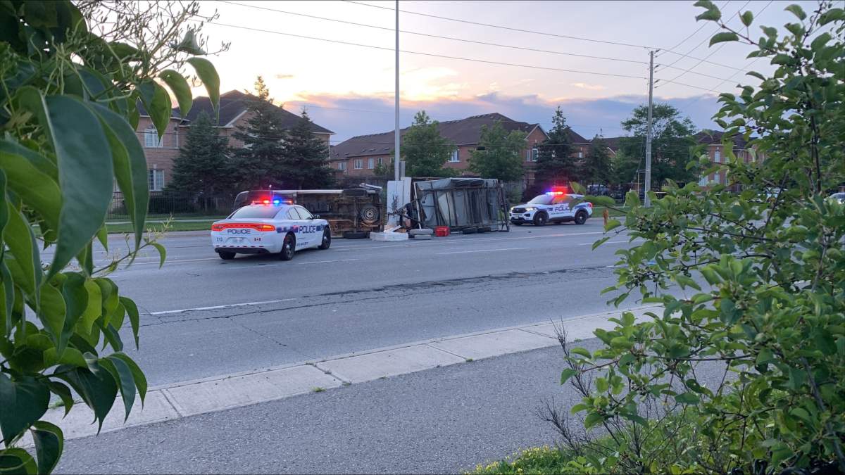 Police on scene after a crash on Torbram Road in Brampton on July 10, 2023.