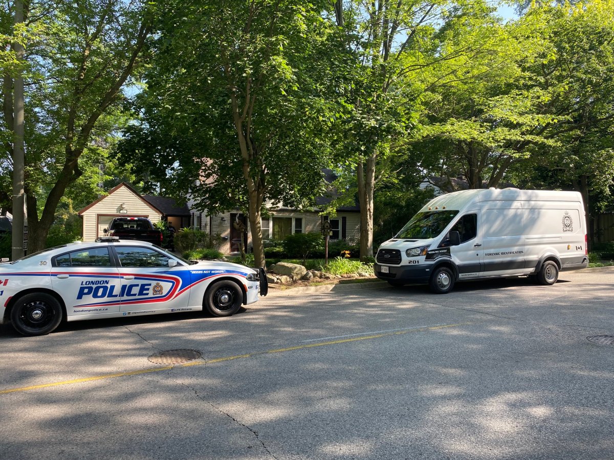 London police vehicles outside a residence on Kingsway Avenue on July 5, 2023.