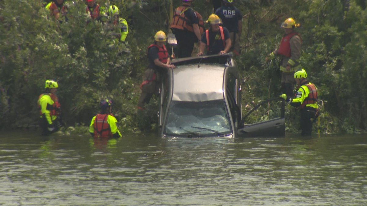 A man has been taken to hospital after a vehicle drove into a pond in Mississauga, officials say.