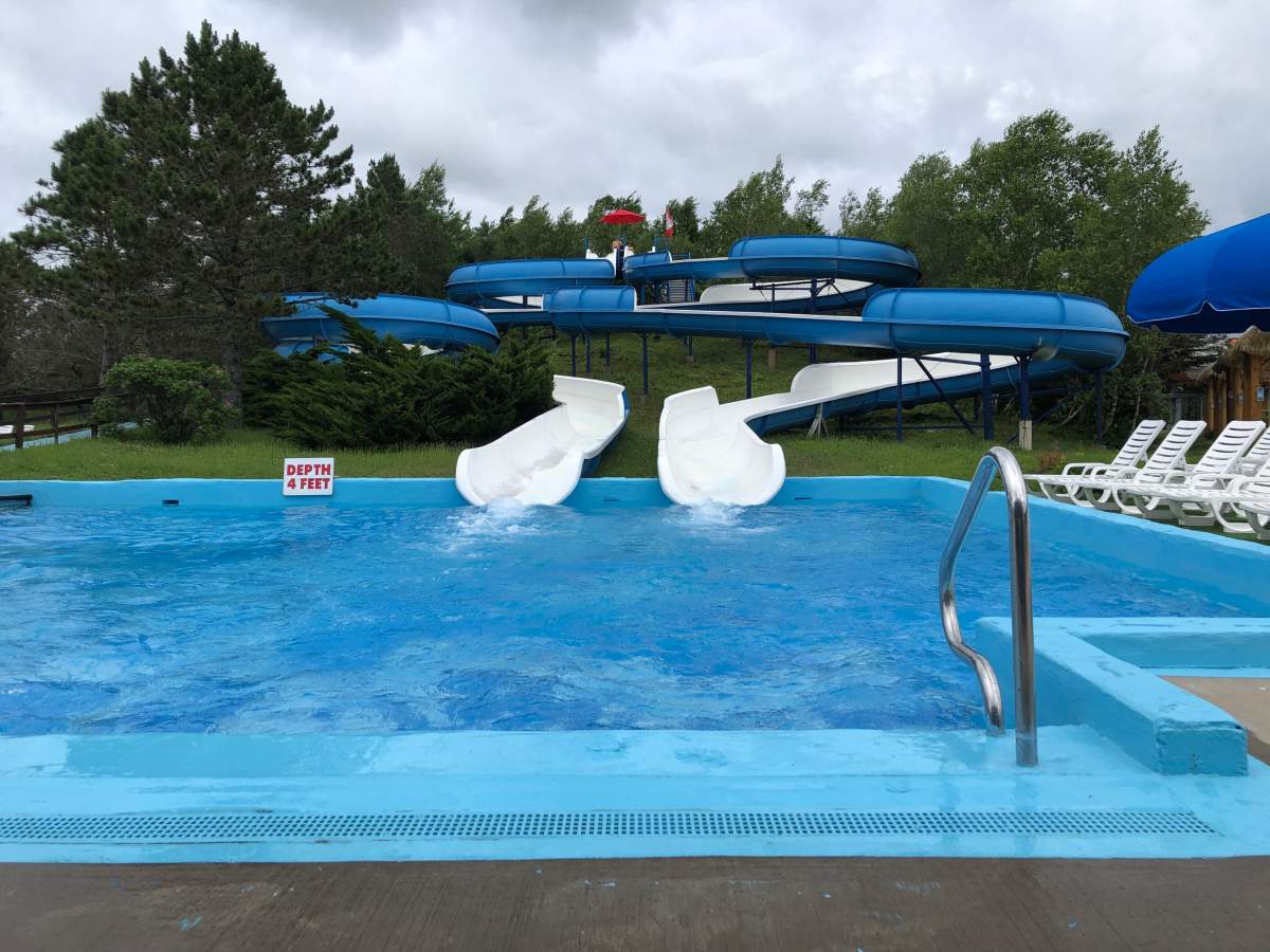 Very few rode the "Skyline Soaker" and "Whale Tale Twister" waterslides on Wednesday.