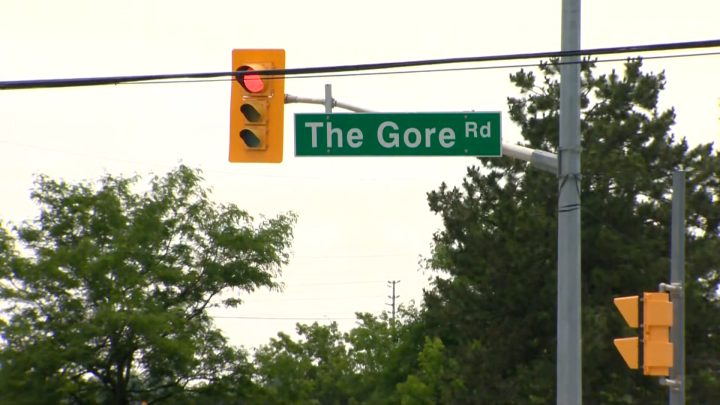 A traffic light is seen at The Gore Road, Brampton, in this file photograph.