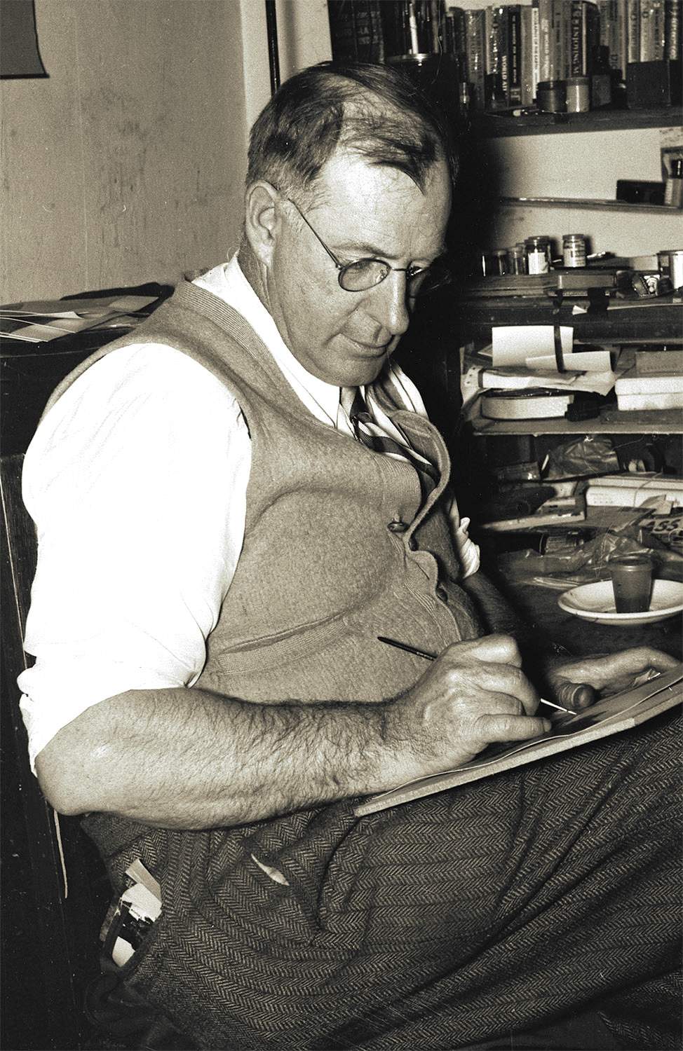 The late Eddie Aldredge at work in his office. His spirit is believed to walk the S.S. Sicamous to this day.