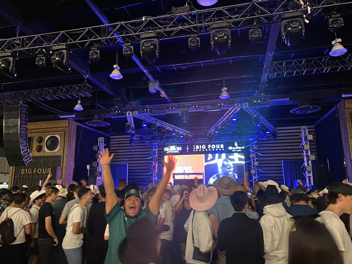 An excited fan awaits Shaq's debut on the Bud Light Stage at the Big Four Roadhouse.
