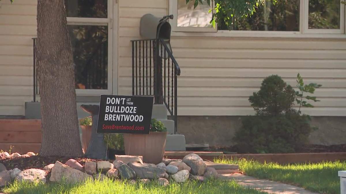 A sign saying residents in Sherwood Park's Brentwood neighbourhood oppose the proposed location of the Strathcona County Boys and Girls Club facility.