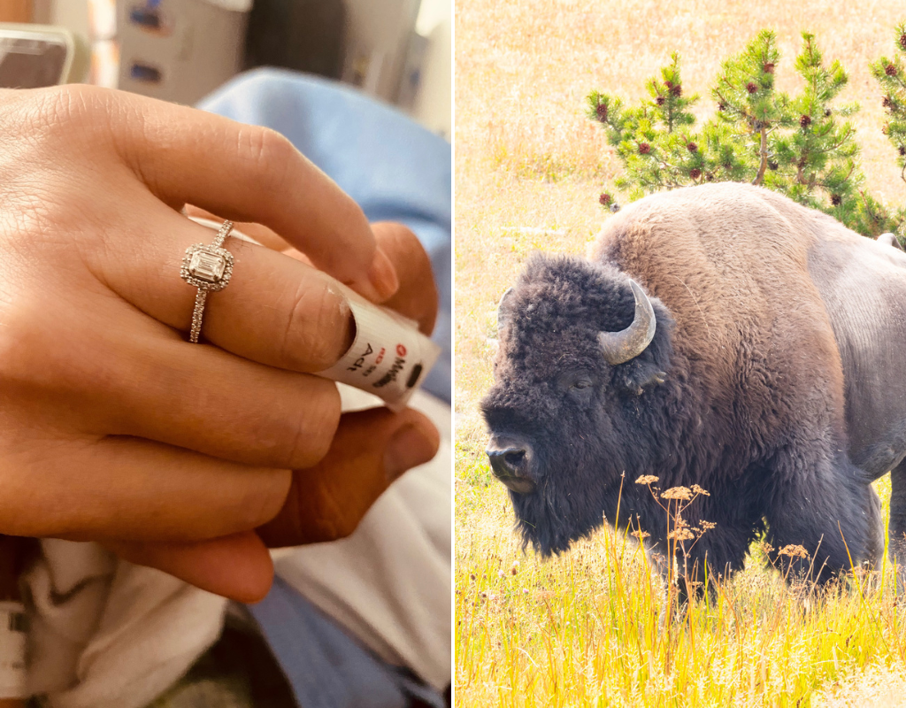 Image of Amber Harris' engagement ring. The 47-year-old Phoenix resident was gored by a bison on Monday July 17, 2023. While she was in hospital, her boyfriend proposed.