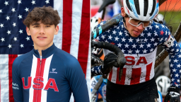 A portrait of Magnus White (L) and a photo of him representing the U.S. in a cyclocross event (R). The 17-year-old cyclist tragically died on July 29, 2023 in a training accident.