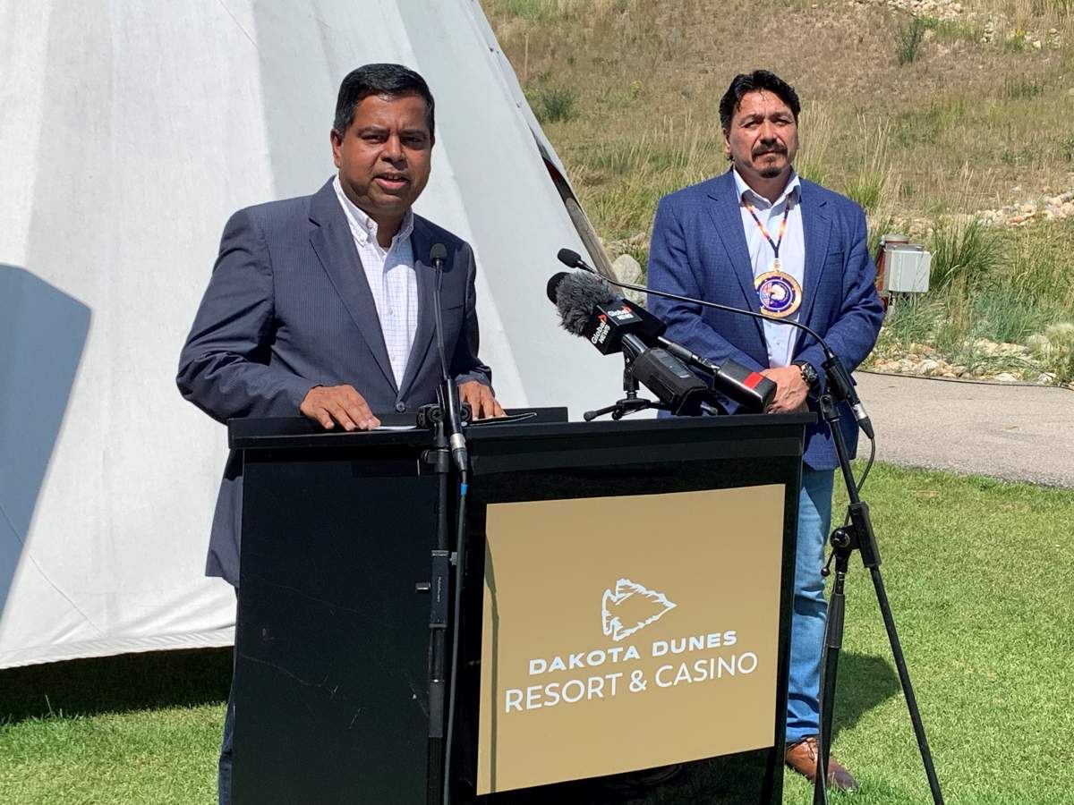 Minister Gary Anandasangaree and Chief Darcy Bear spoke about the Self-Government Treaty on Monday.