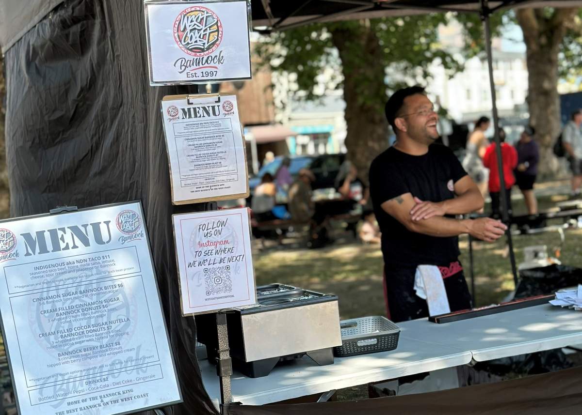 A bunch of menus read options in front of a stand.