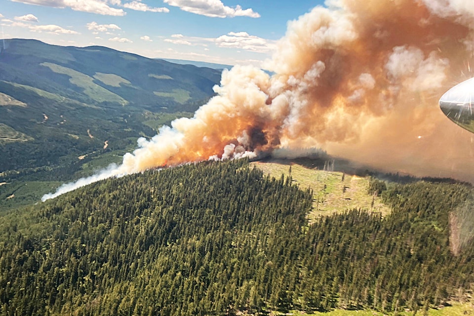 The Bush Creek East wildfire is burning approximately 23 kilometres northwest of Chase, west of Adams Lake.