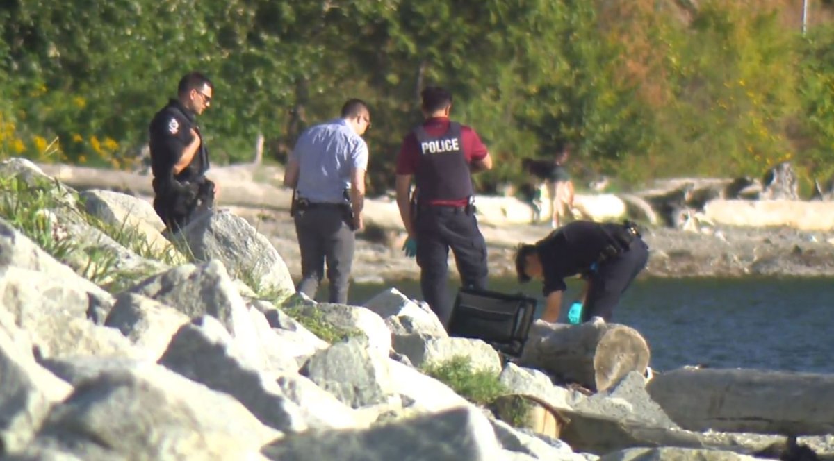 Police seen at the scene of a possible drowning at Crescent Beach in South Surrey. 