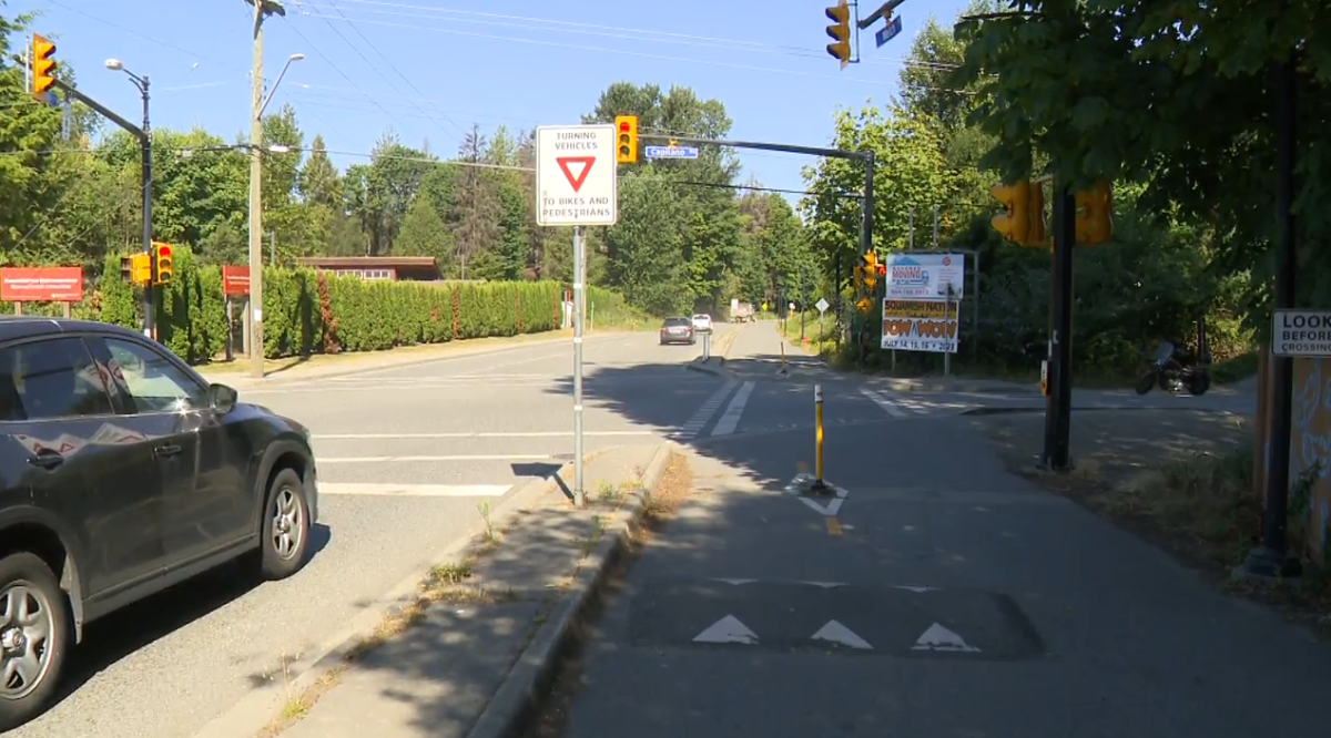 The intersection of Capilano Road and Welch Street, where a man riding an electric skateboard was killed early Thursday morning. 