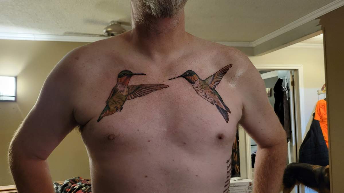 Dodd's hummingbird tattoo.