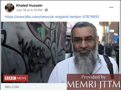 Postagem online sobre o extremista britânico Anjem Choudary do relatório MEMRI.