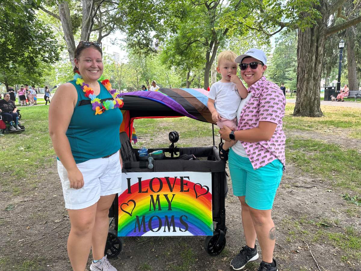 Kyna Patterson (left) with her wife and their 2-year-old son.