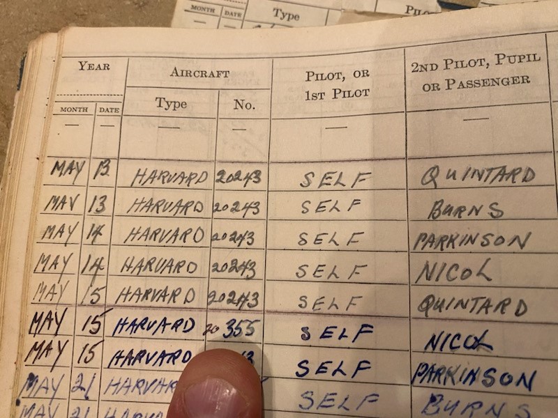 Gordon Gibson's flight logs from the Harvard Mk4 between 1953 and 1957.