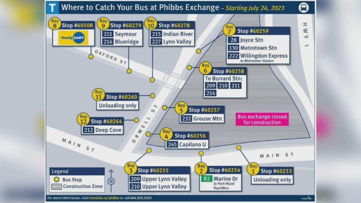 Effective Monday, July 24 all bus bays at the Phibbs Exchange in North Vancouver will be moved to temporary locations.