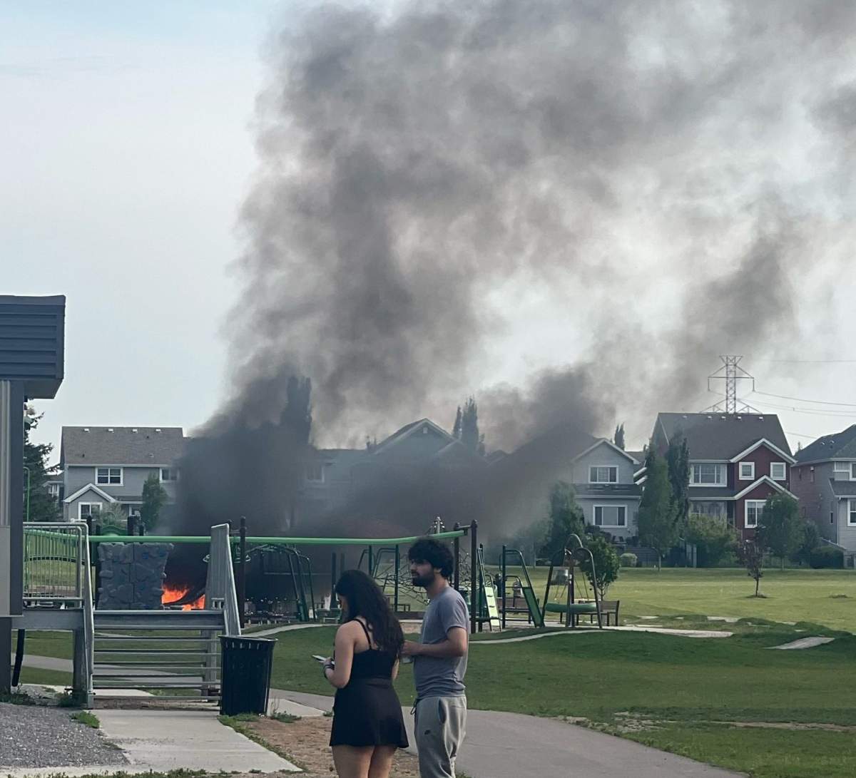 Playground at Father Michael Mireau school in Summerside, Edmonton, on fire.