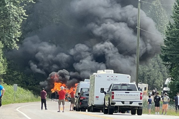 Vehicle fire closes Highway 1 near Revelstoke, B.C.