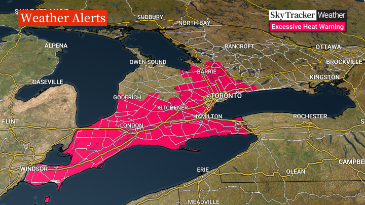 A heat warning is in place for a large part of southern Ontario.