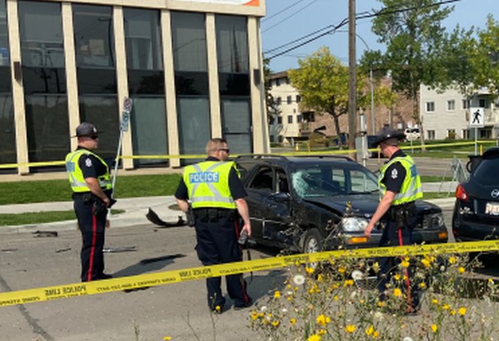 Police are investigating after several vehicles were hit in central Edmonton by what they believe was a stolen car on Monday.