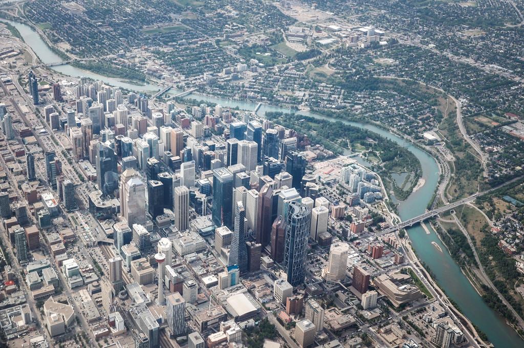 Downtown Calgary and the Bow River are seen from the air on Wednesday, May 31, 2023.