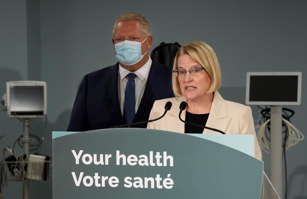 <div>Ontario Health Minister Sylvia Jones says the province will be offering funding to public health units that want to merge and will reverse cuts to a funding formula. Jones makes an announcement on healthcare with Premier Doug Ford in the province in Toronto, Monday, Jan. 16, 2023.</div>.