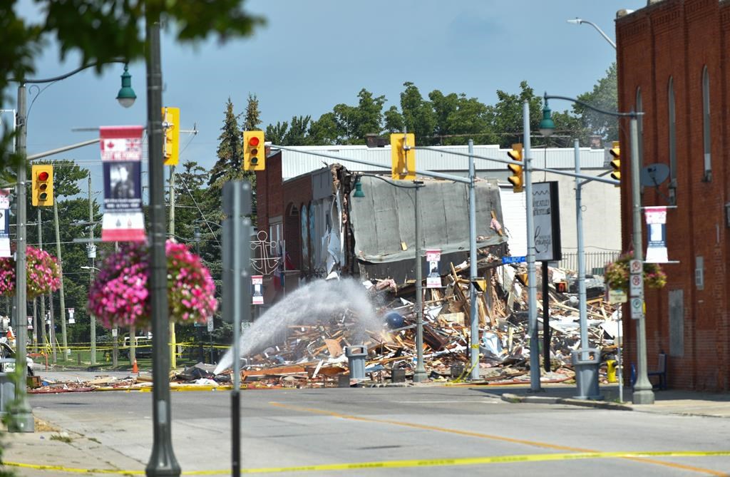 Chatham-Kent fire is shown on the scene of a natural gas explosion in Wheatley, Ont., on August 27, 2021.