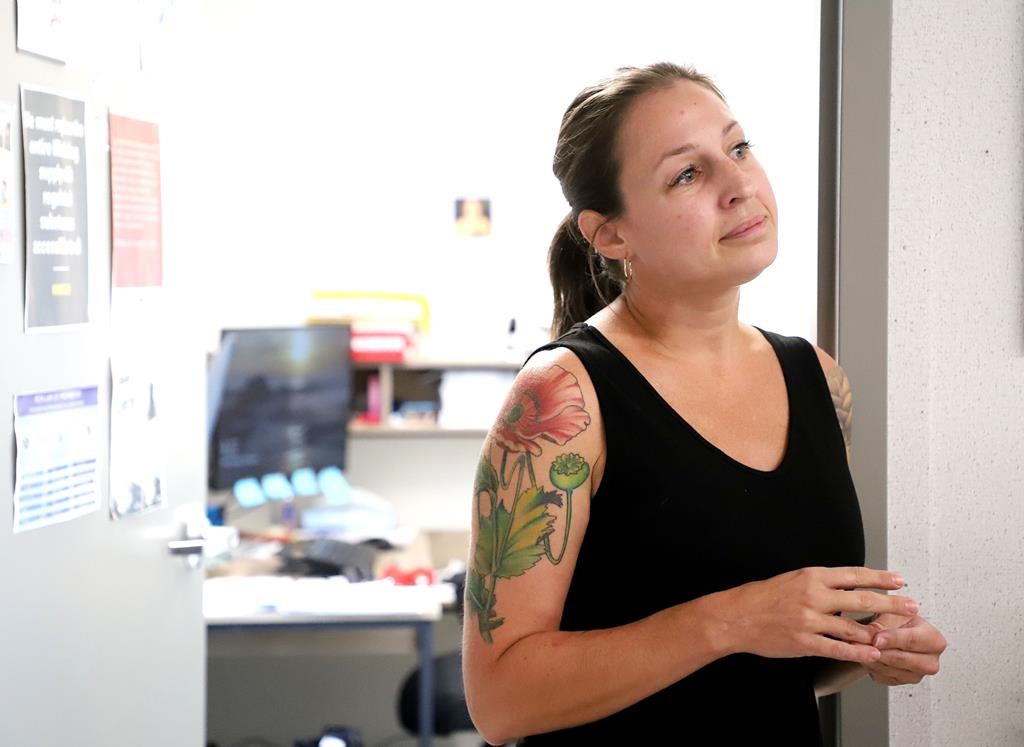 Amber Fritz, the manager of Sudbury's supervised consumption site is shown in Sudbury, Ont., Wednesday, Aug. 9, 2023. Anxiety is mounting over the future of two supervised consumption sites in northern Ontario as funding for them is set to run out at the end of the year. THE CANADIAN PRESS/Gino Donato.