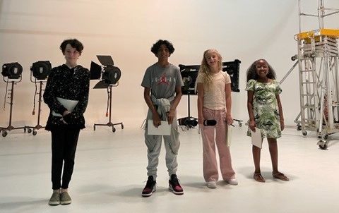 2023 reporters for the day: 12-year-old Aaryan, 12-year-old Olivia, 10-year-old Cecily and 12-year-old Hudson at Global Edmonton on Wednesday, August 23, 2023.