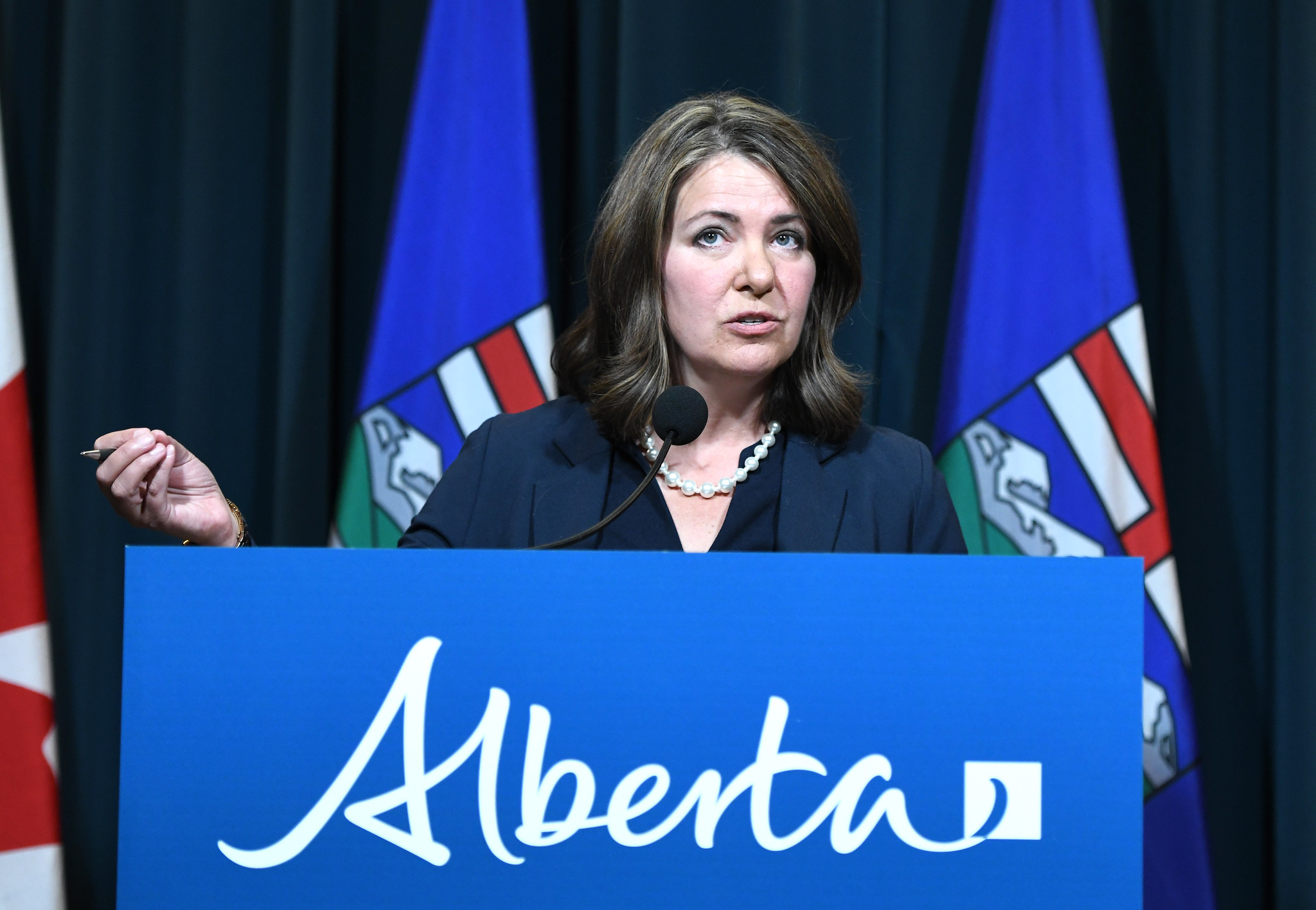 Alberta Premier Danielle Smith answers questions about the federal government’s proposed Clean Electricity Regulations during a news conference in Calgary on Monday, August 14, 2023.