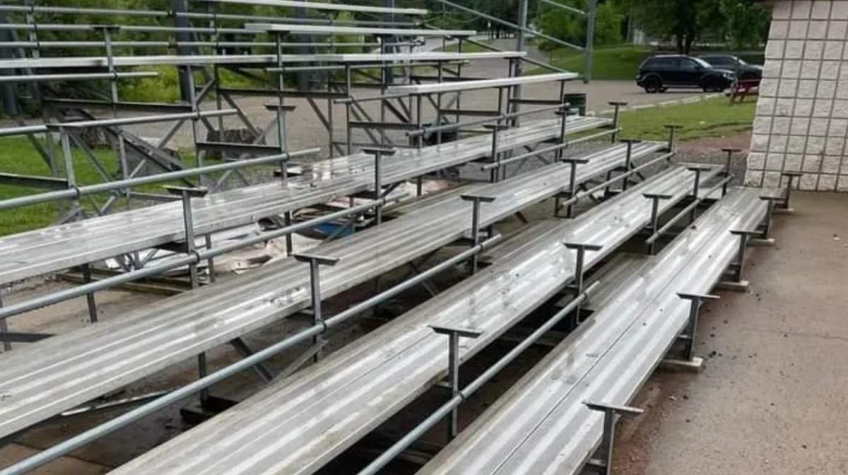 Photo of the section of bleachers where aluminum benches were stolen and sold to a scrap metal recycler.