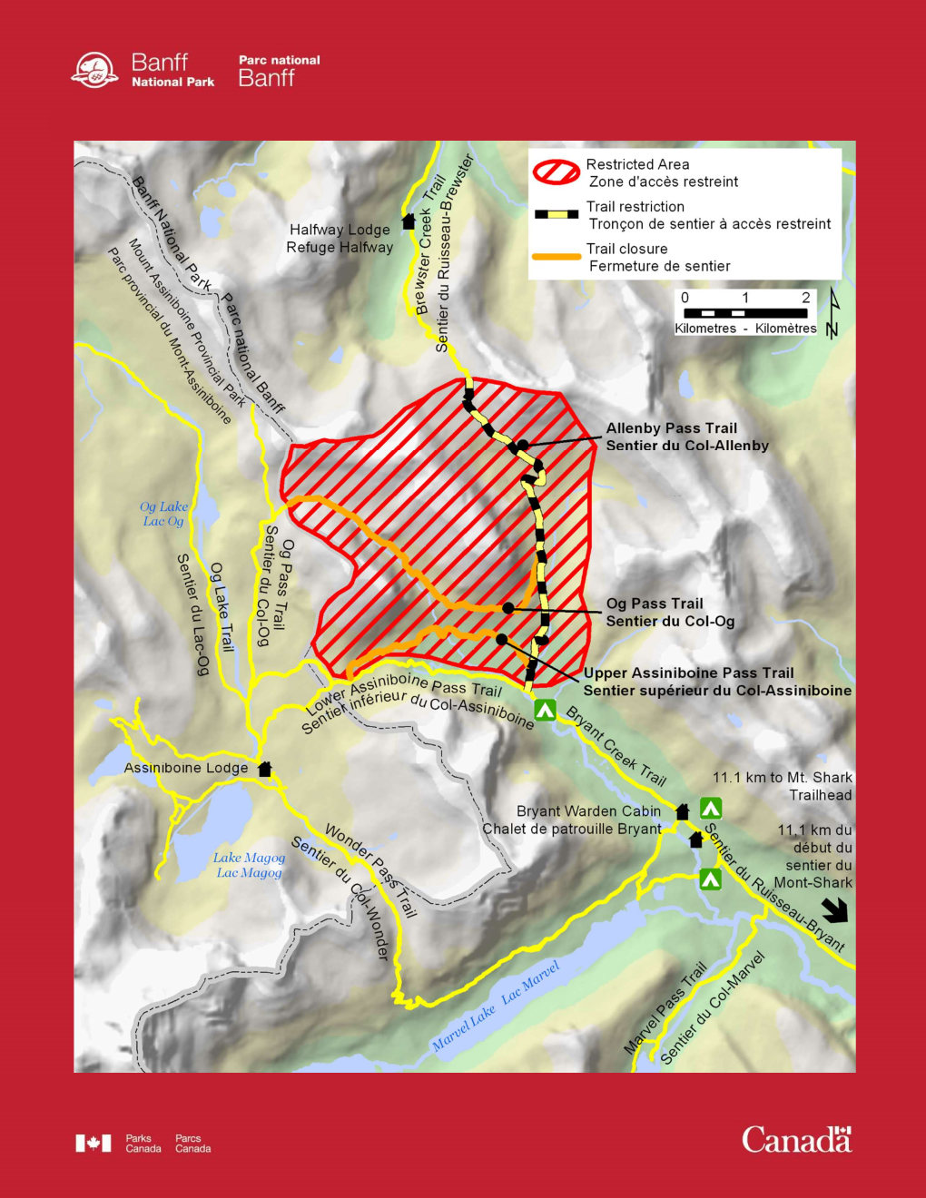 Og Pass trail and Upper Assiniboine Pass trail within Banff National Park.