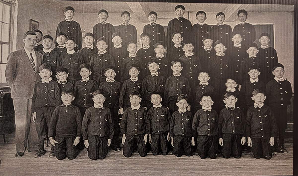 A photo of students at the former Beauval Indian Residential School.