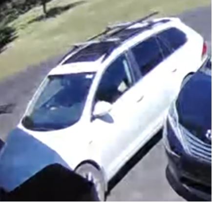 The white Volkswagen sedan Cochrane RCMP believe is connected to break-and-enters in Rocky view County, Ala.