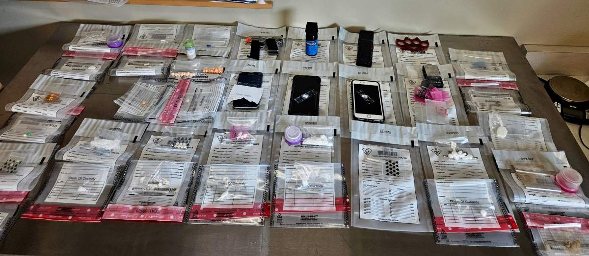 Drugs were seized and four people arrested following a traffic stop by OPP in the City of Kawartha Lakes on Aug. 23, 2023.