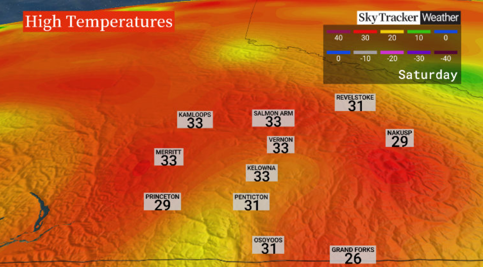 Daytime highs soar back into the 30s over August long weekend in the Okanagan.