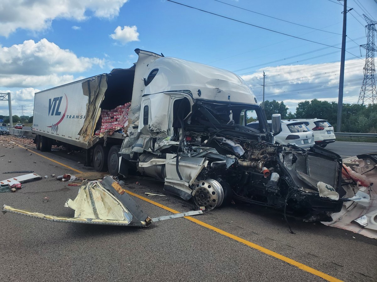 Only minor injuries were reported after two tractor trailers collided along Highway 401 in Clarington, OPP says.