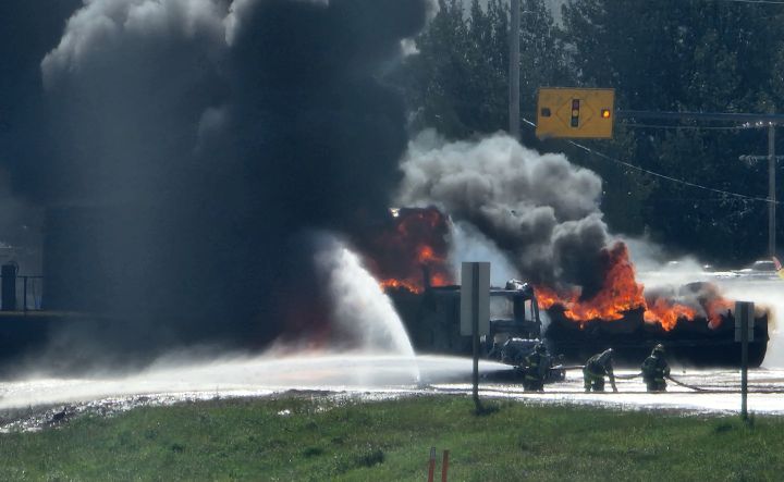 Emergency crews were called to a collision involving a fuel truck and a train in Whitecourt, Alta., on Friday morning.