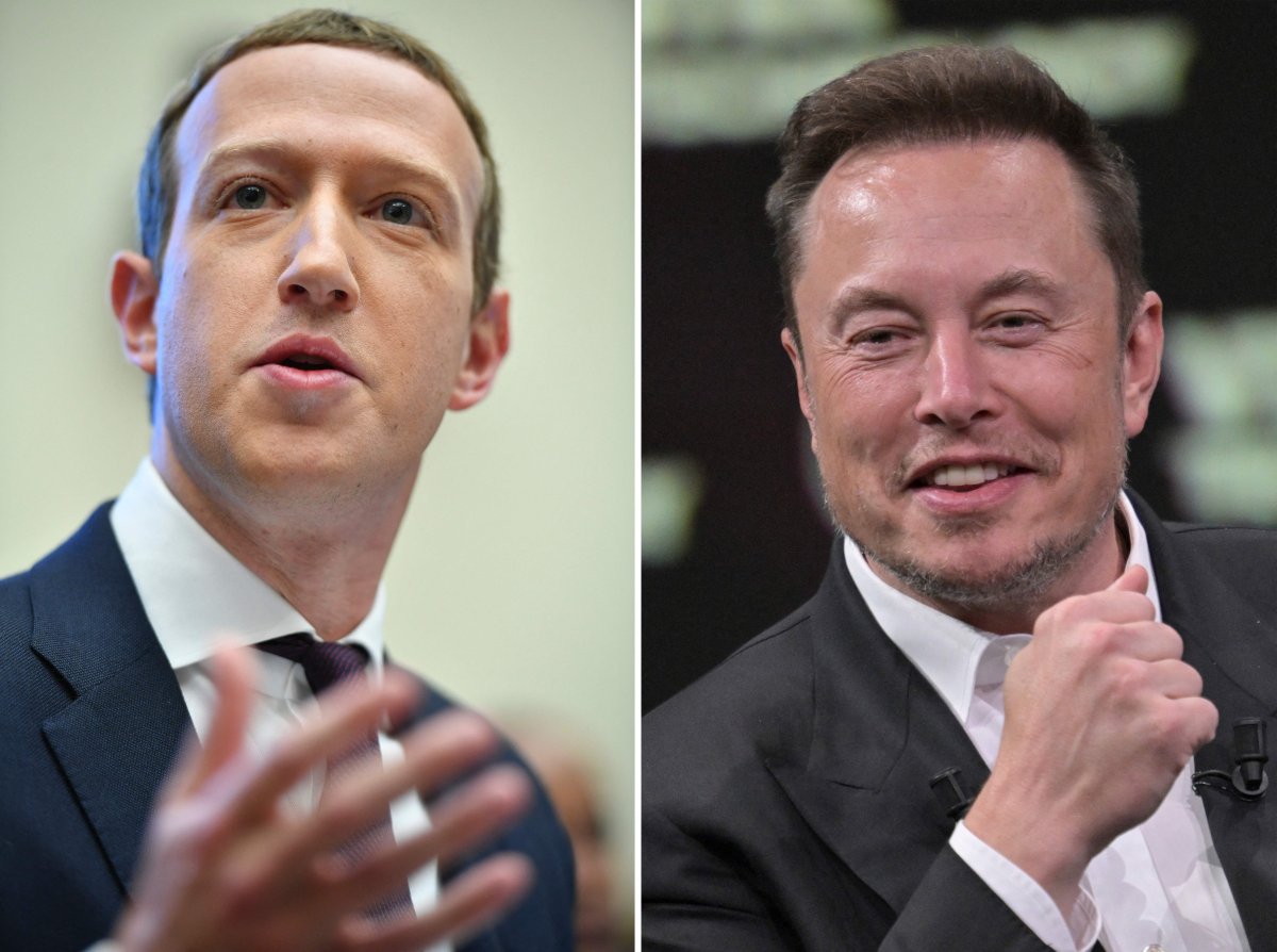 A split image. On the left is Mark Zuckerberg. On the right is Elon Musk.