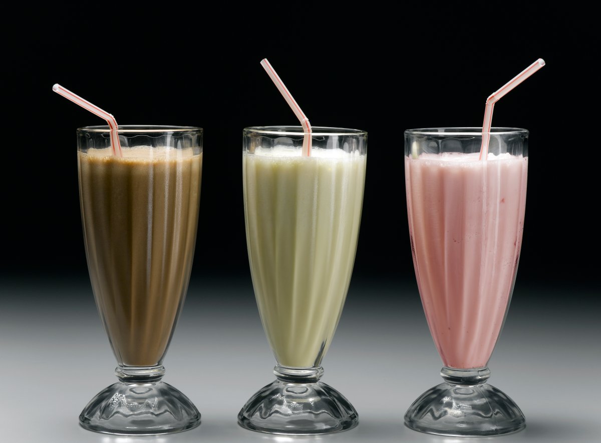 File photo of chocolate, vanilla and strawberry milkshakes.