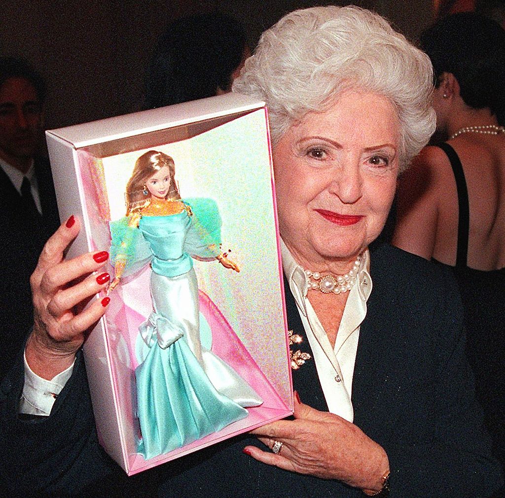 Ruth Handler, Mattel Inc. co-founder and inventor of the Barbie Doll, displays the special 40th Anniversary Barbie at a press conference in 1999.