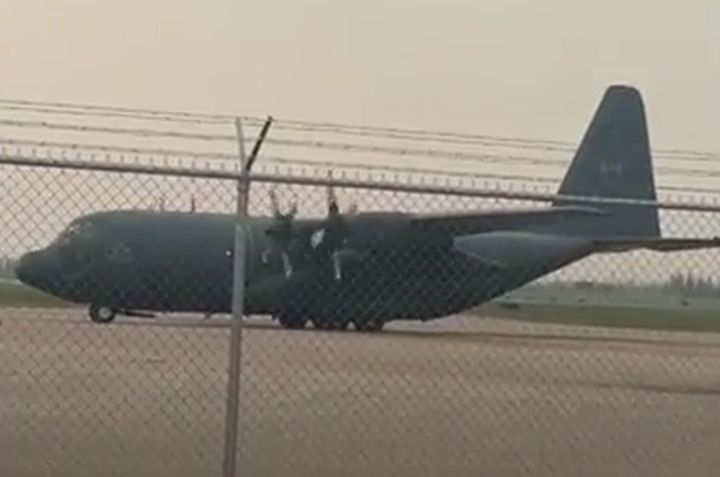 A photo of a Hercules aircraift used to bring wildfire evacuees from the Northwest Territories to Fort McMurray, Alta., on Monday.